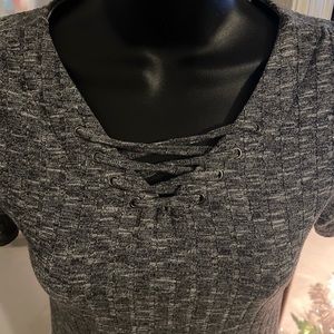 Maddie Zeigler  grey knit dress criss cross up top